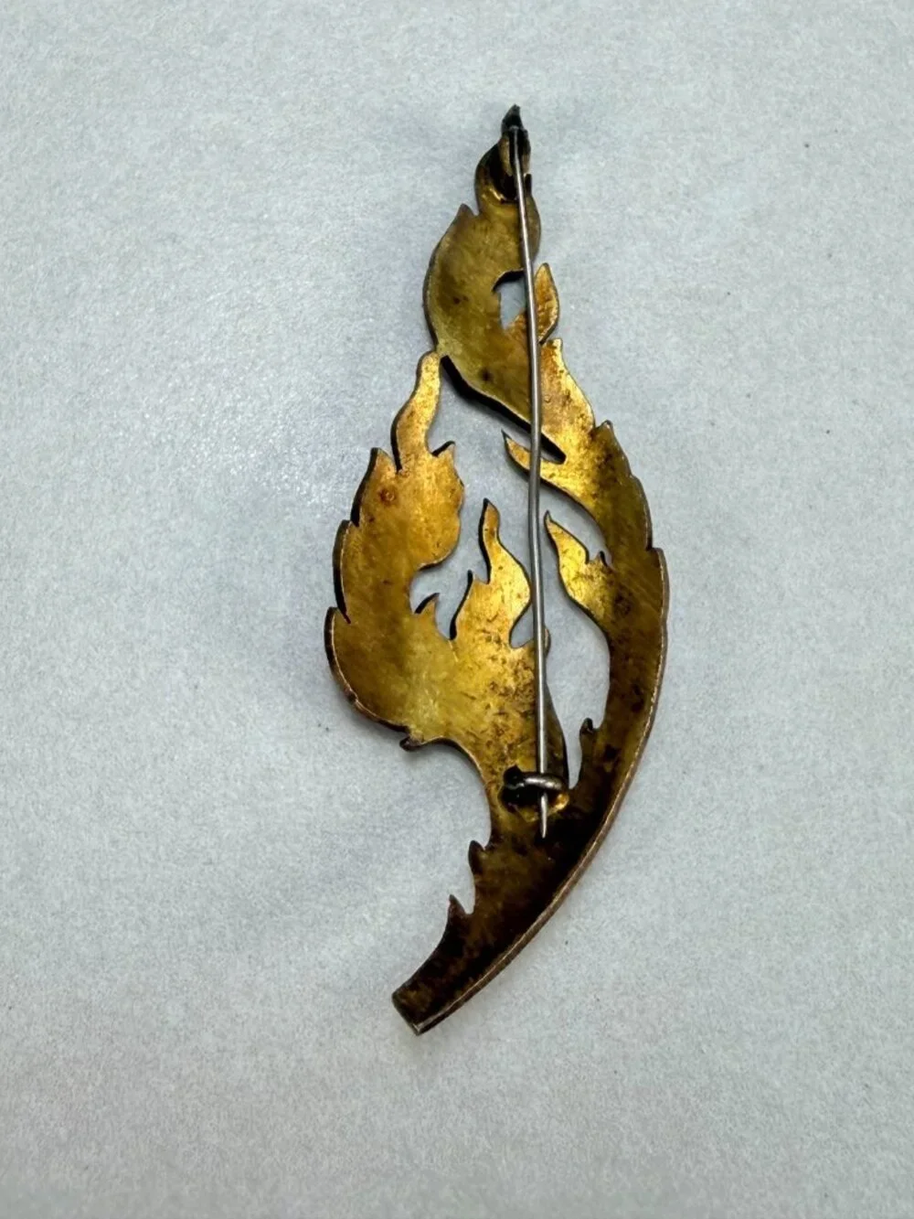 Vintage Siam Fire Flame Pin Brooch Abstract Fire Gold Tone Statement